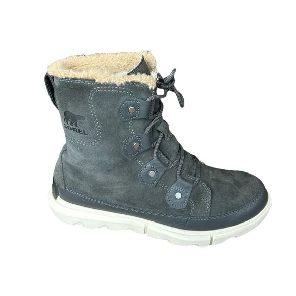 Sorel Winter Boots Womens Size 7.5 Explorer Joan Gray Suede Faux Fur Waterproof - Picture 10 of 11